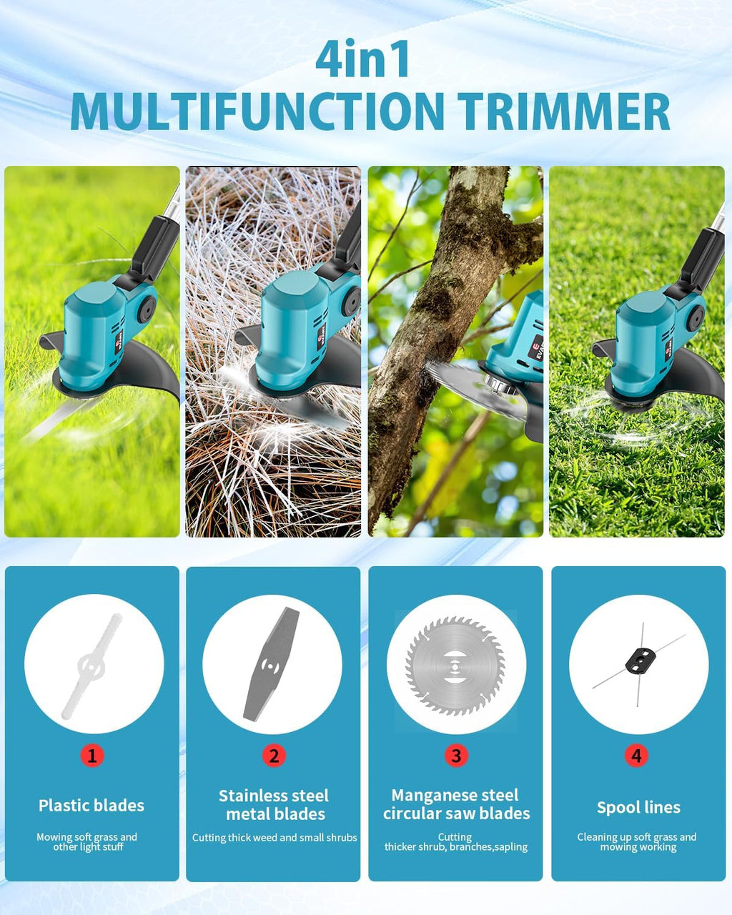 21V Cordless Electric String Trimmer with 6000mAh Battery U78865