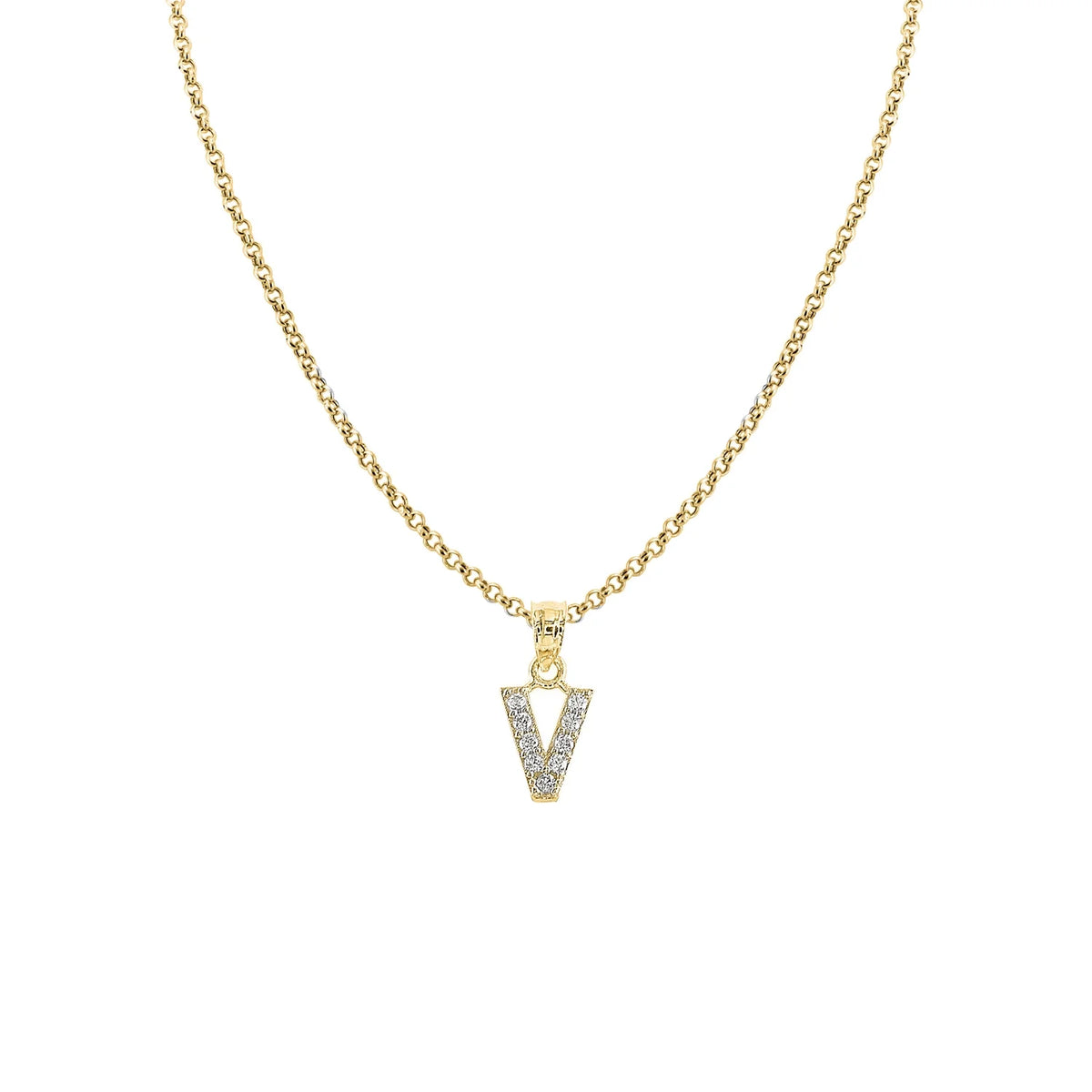 14K Yellow Gold Cubic Zirconia Initial Letter Pendant with 16" Chain Necklace P98913