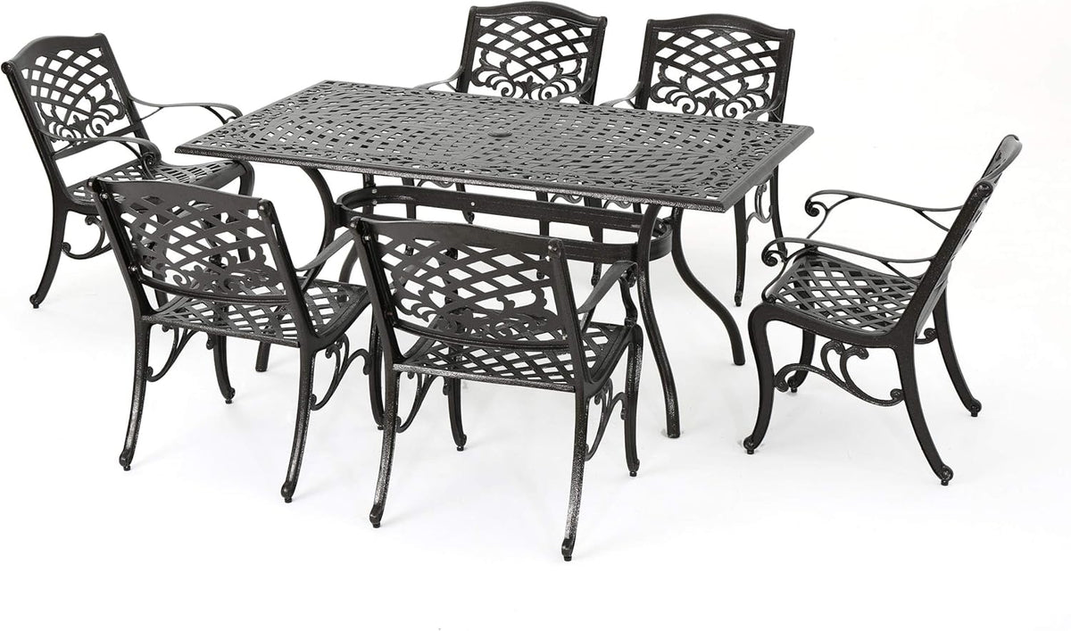 7 Pc Cast Aluminum Rectangular Dining Set O57928