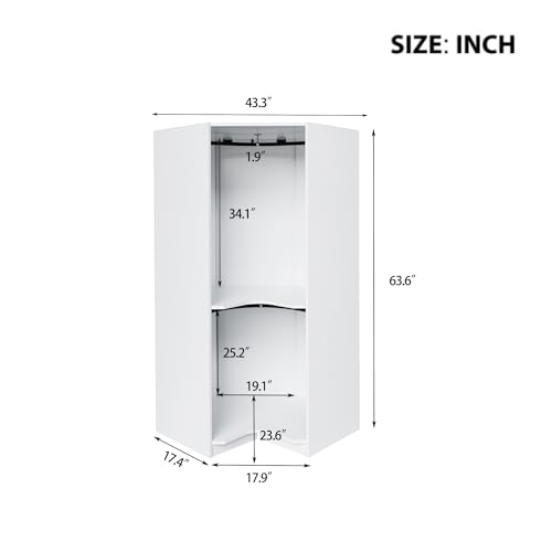 Natural Polygon Wooden Corner Wardrobe Closet with 2 Hanging Rails & Shelves L576