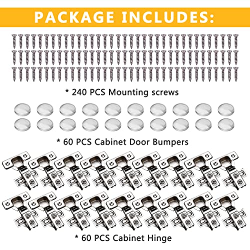 60 Pack Soft Close Stainless Steel Cabinet Door Hinges for 1/2" Partial Overlay A617697