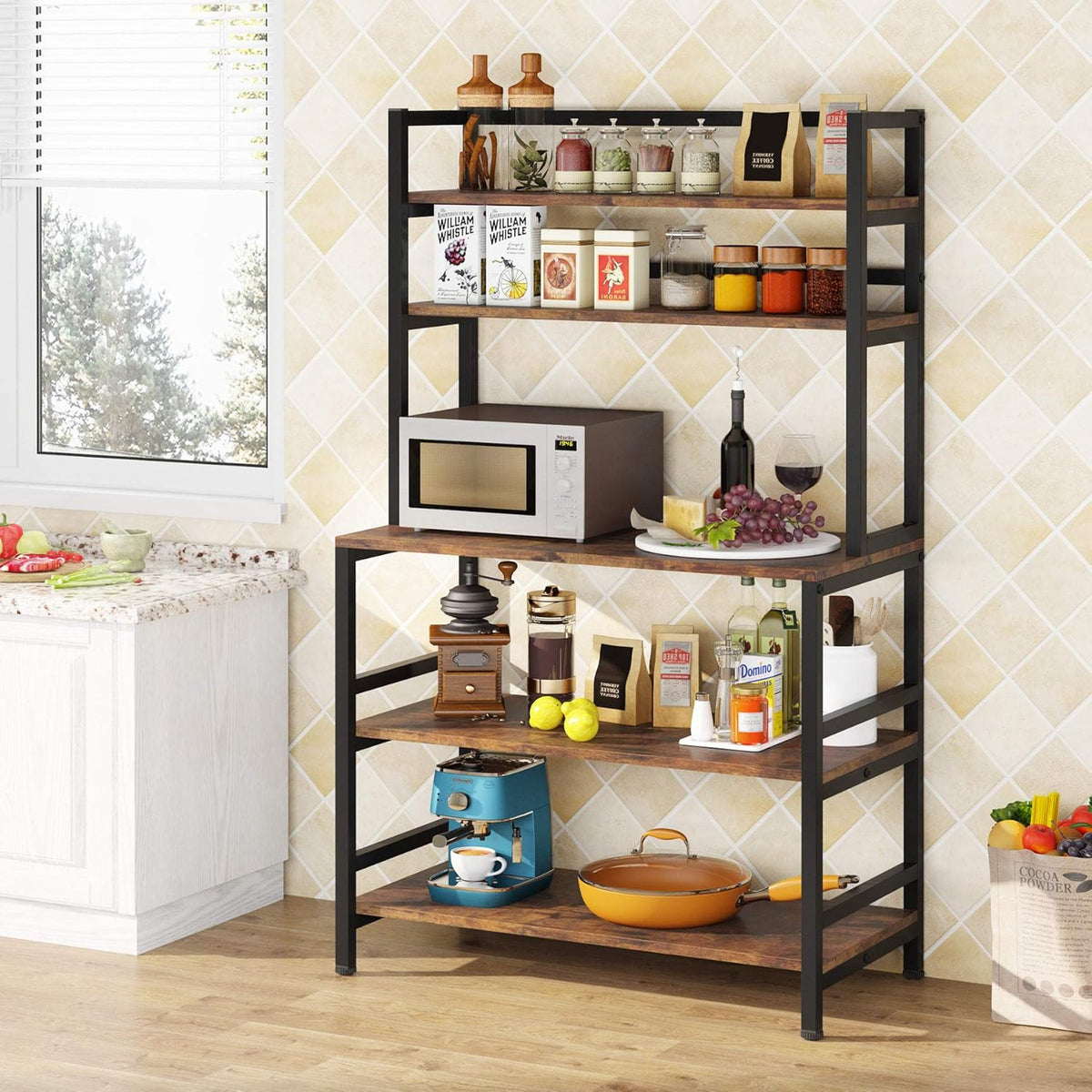 White 5-Tier Kitchen Bakers Rack with Storage B949339