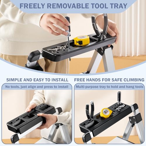 5 Step Aluminum Folding Ladder with Anti-Slip Wide Pedal K378327