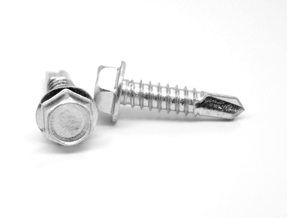 #12-24 x 1 Coarse Thread Self Drilling Screw Hex Washer Head Zinc Plated S813640