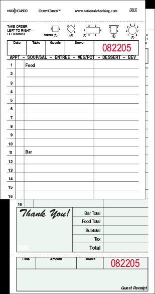 2 Part Green 15 Line Guest Check Board D16657