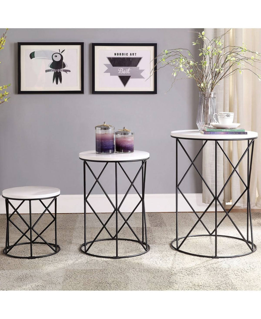 3 Piece Round Nesting Table Set White P451