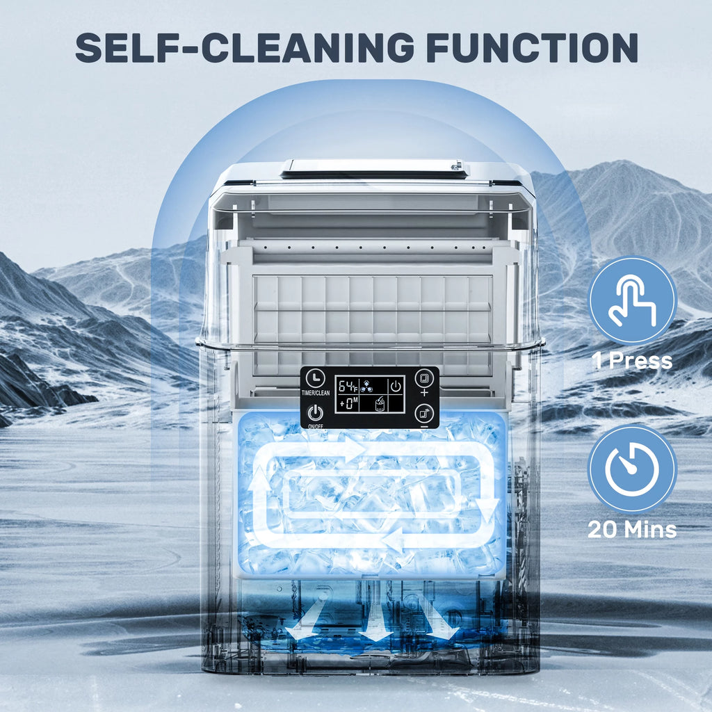 Black 44Lbs/24H Self-Cleaning Countertop Ice Maker with Ice Scoop & Basket K2264