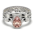 2.25 Carat Pear Cut Morganite And Diamond Moissanite Engagement Ring In 925 Sterling Silver With 18k White Gold Plating J9607