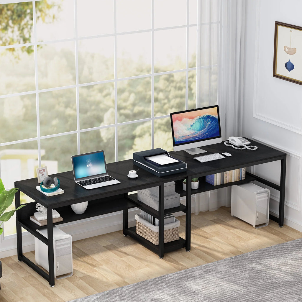78.7" Double Desk with Shelf K29612