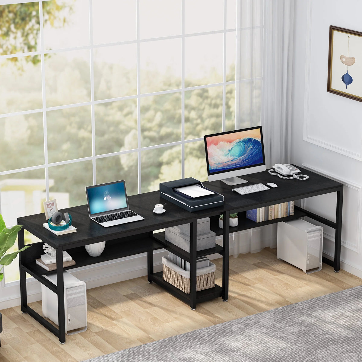 78.7" Double Desk with Shelf K29612