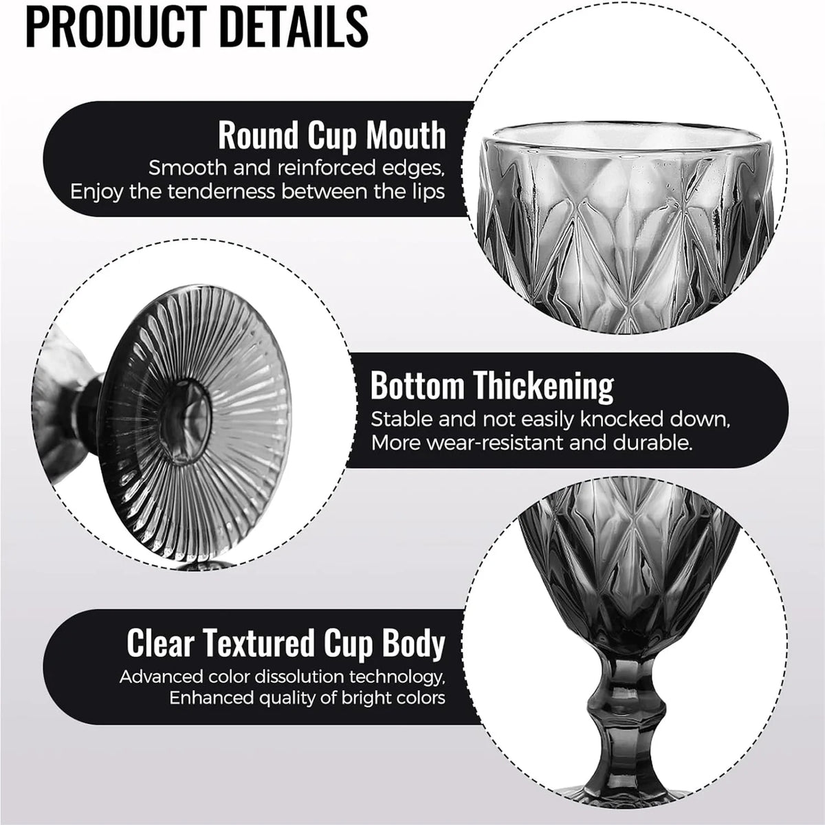 Smoke Gray 8 Ounce Wine Glass Set of 6 K88360
