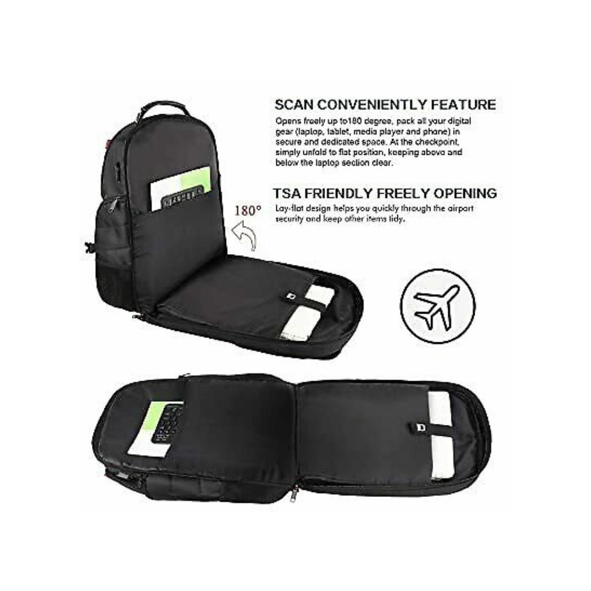 Black 45L Anti-Theft Travel Laptop Backpack V7266