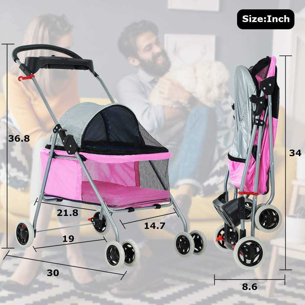 4 Wheels Folding Waterproof Pet Stroller with Cup Holder F988196