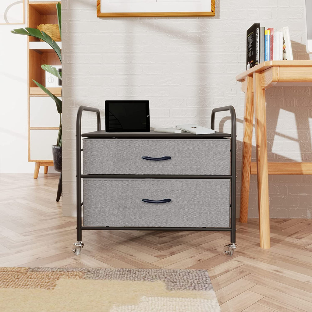 Mini Fridge Stand with 2 Drawer Metal Frame with 4 Swivel Wheels F882071