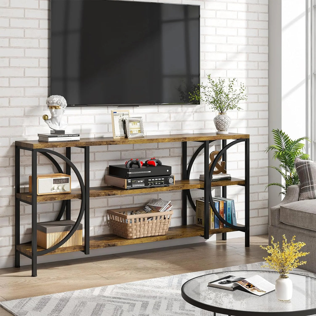 Rustic Brown 3 Tier Narrow Console Table with Storage Shelves T739861