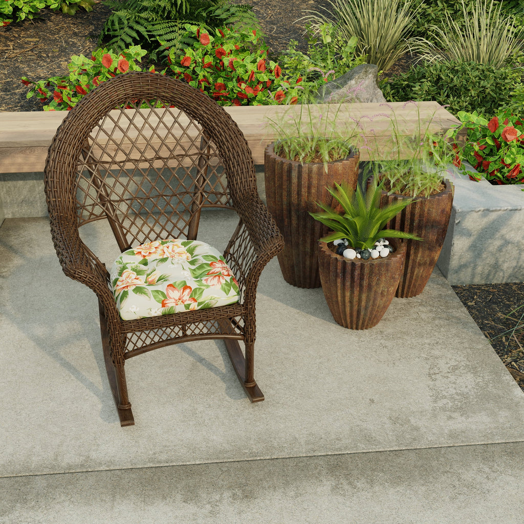 Grey Floral Square Tufted Outdoor Wicker Seat Cushion 2 Pack A336