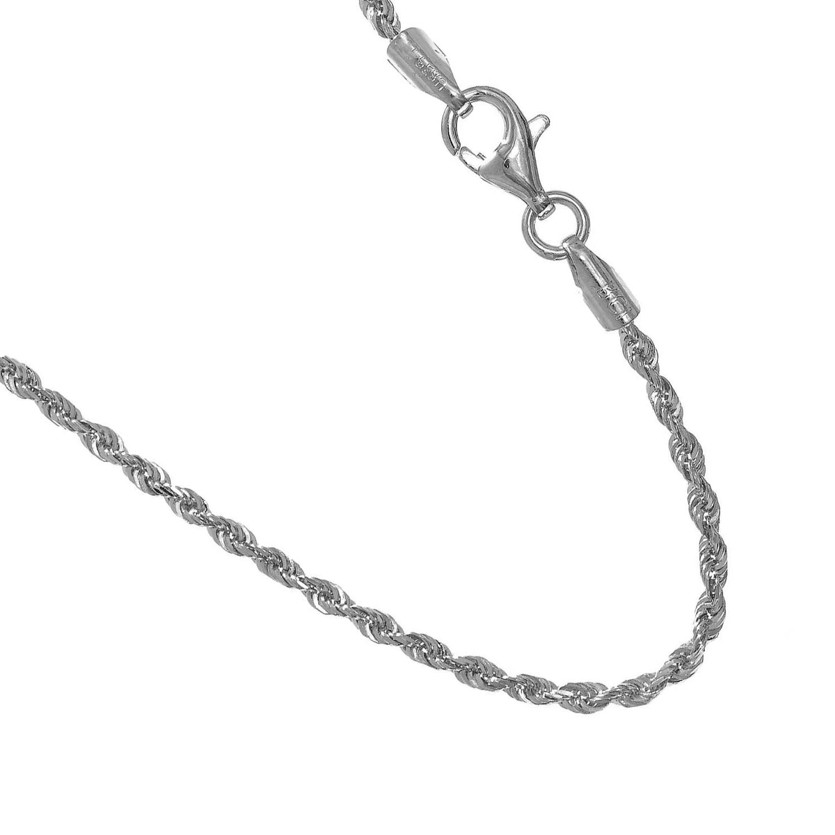 18k Solid White Gold Diamond-cut Rope Chain, Lobster Claw Clasp, 18 Inches P104