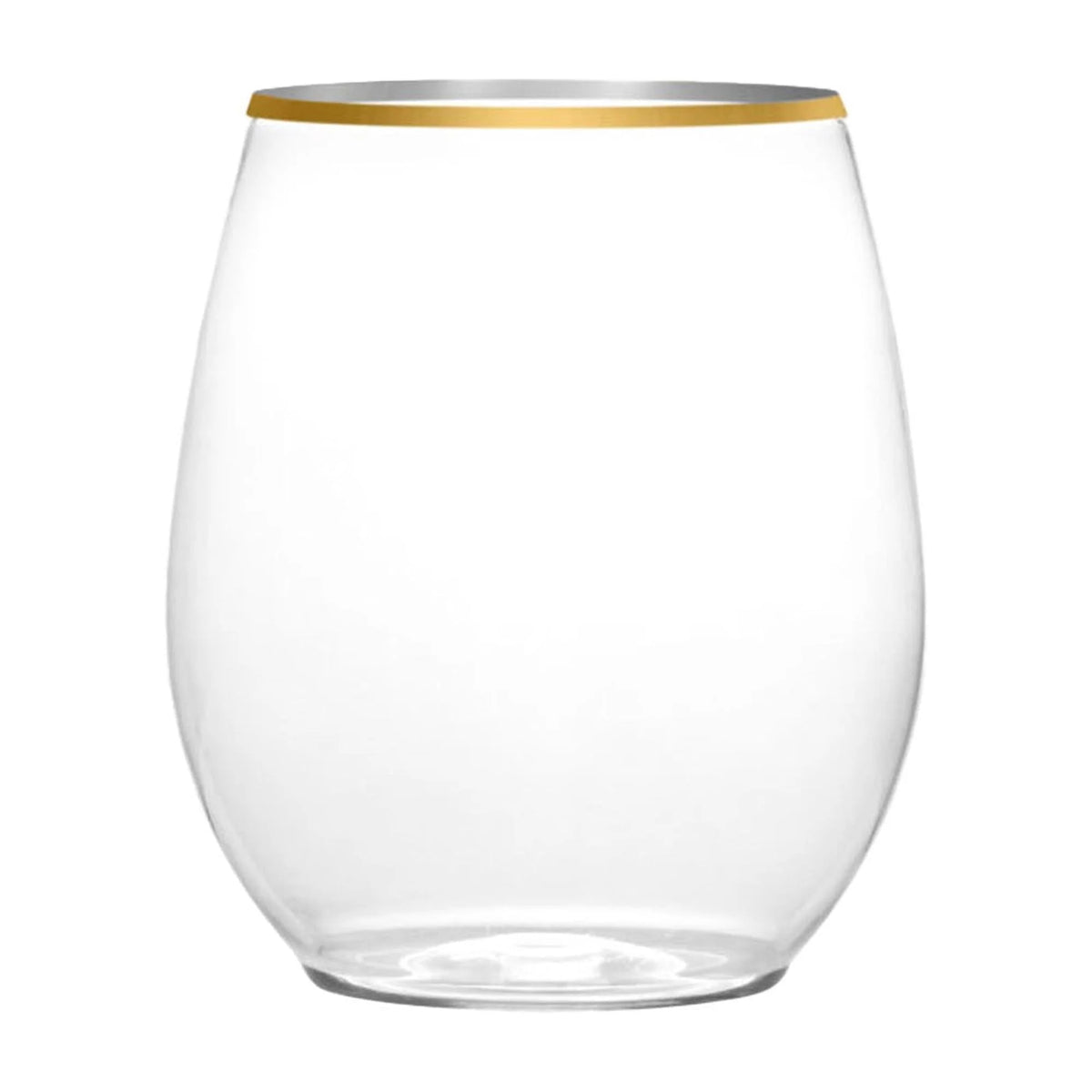 12 oz Clear Plastic Stemless Wine Glasses with Gold Rim U35572