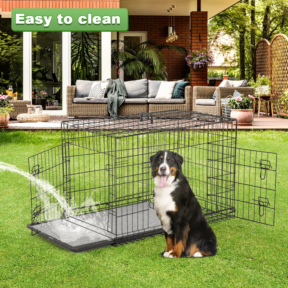 Double-Door Metal Dog Crate with Divider and Tray K525264