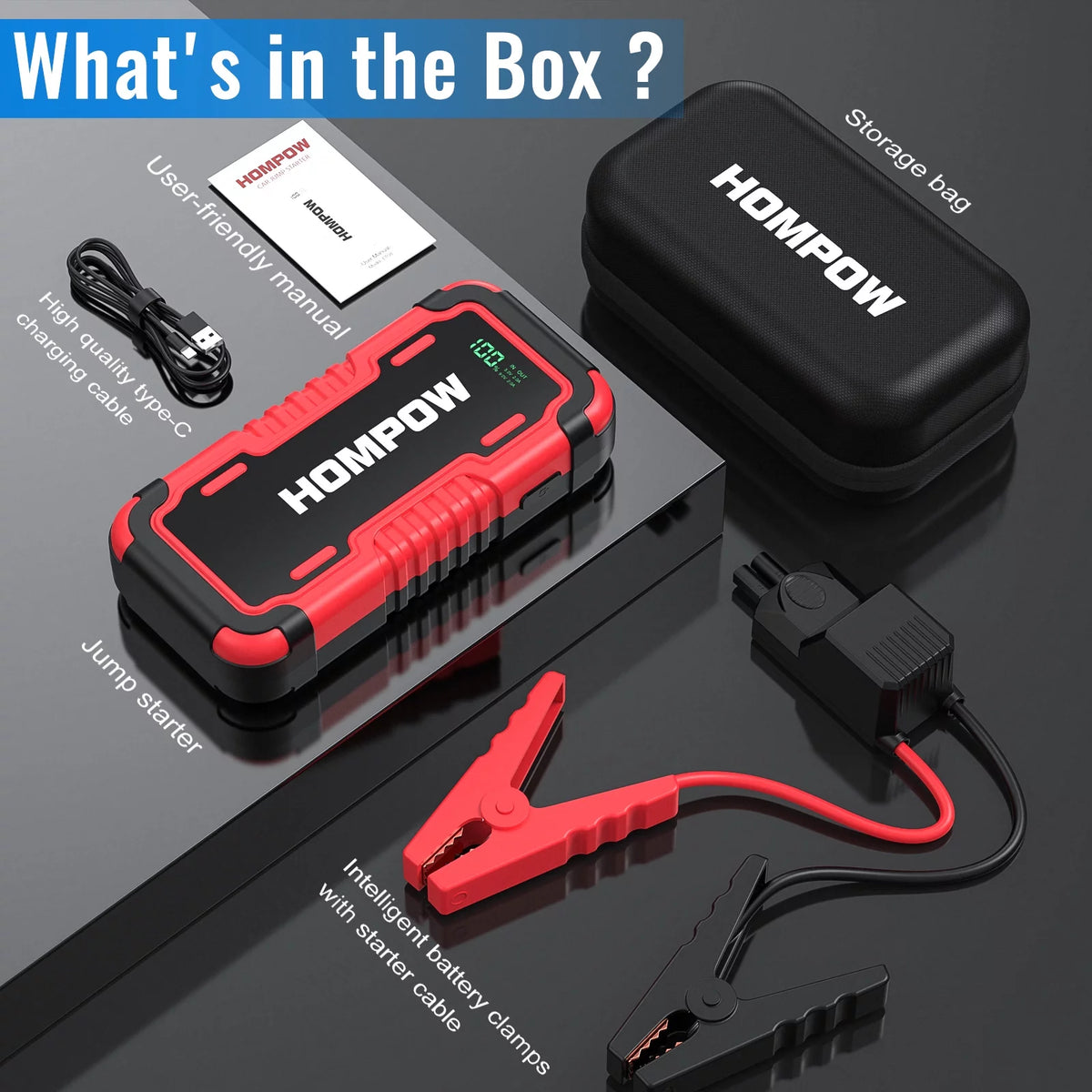 2000A Peak 18000mAh Lithium Jump Starter Battery Pack K8926