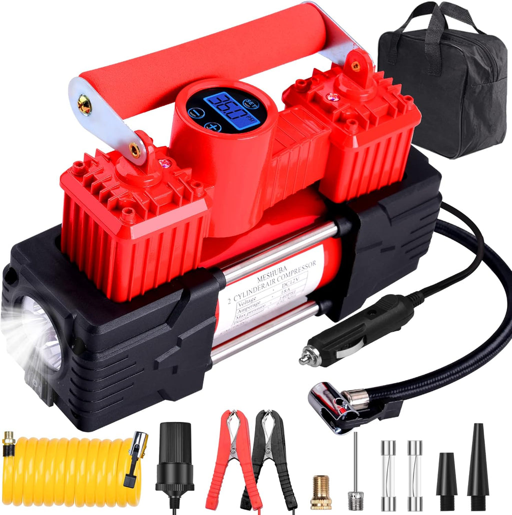 Portable Heavy Duty Double Cylinder Air Compressor Tire Inflator with Digital Gauge O15686