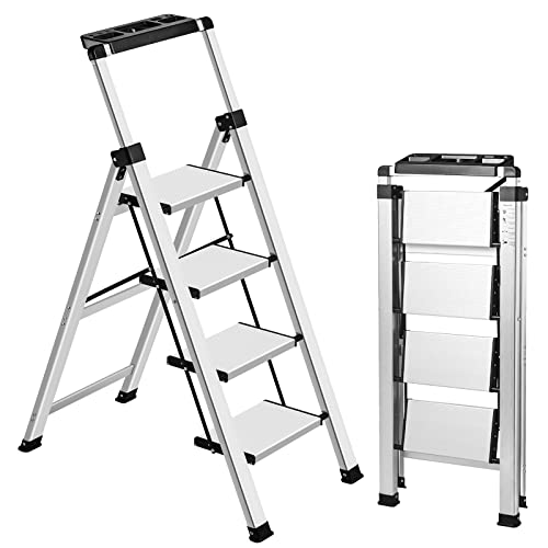 5 Step Aluminum Folding Ladder with Anti-Slip Wide Pedal K378327