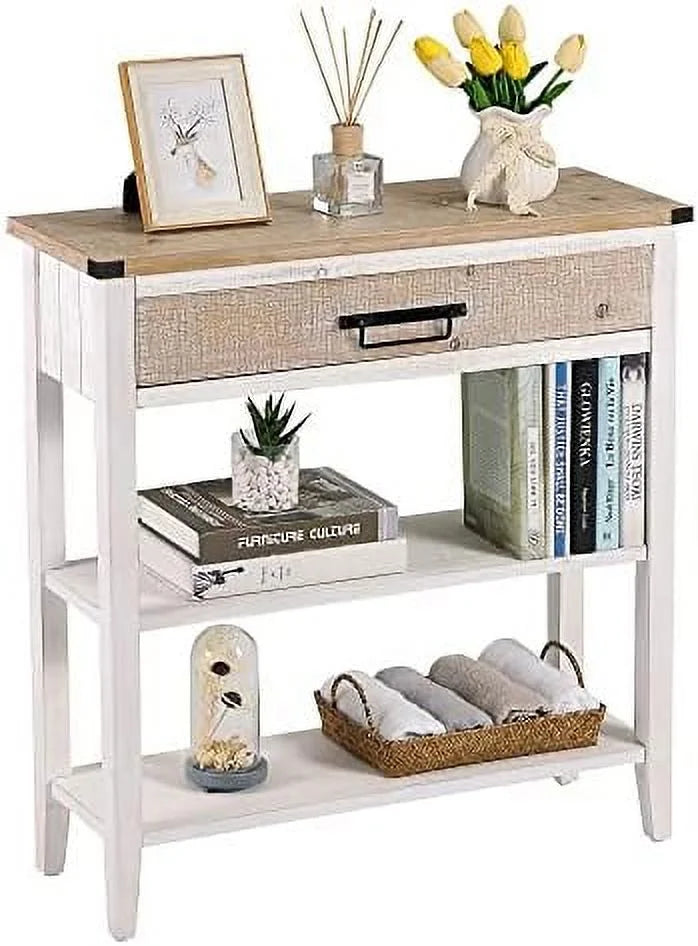 Farmhouse Console Table with Drawer 3-Tier Rustic Entryway Table R164