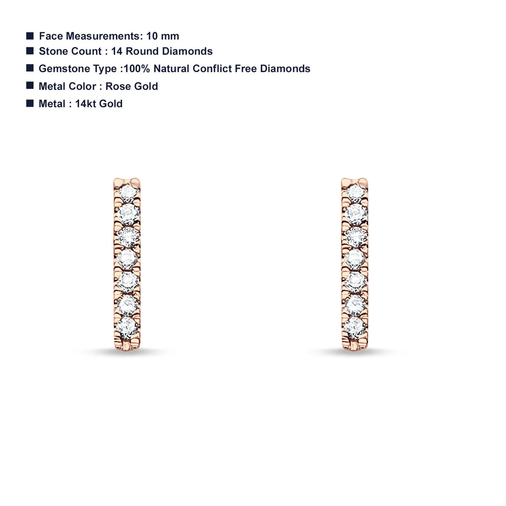14K Rose Gold Diamond Stud Earrings With Screw Back Closure I10328