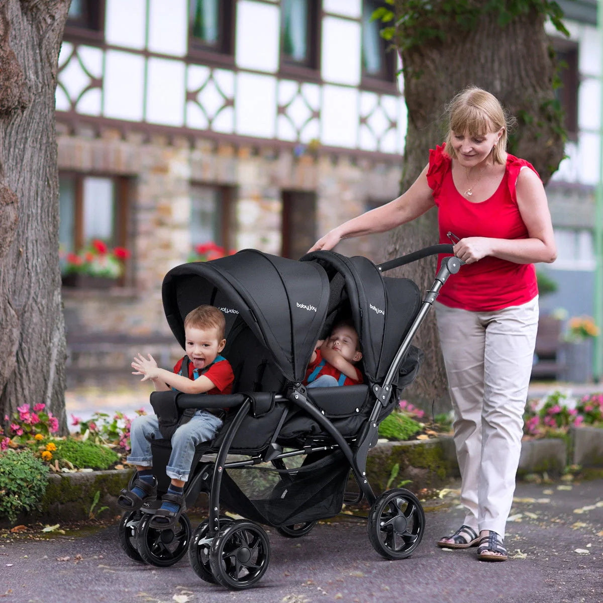 Foldable Lightweight Double Stroller Black J424