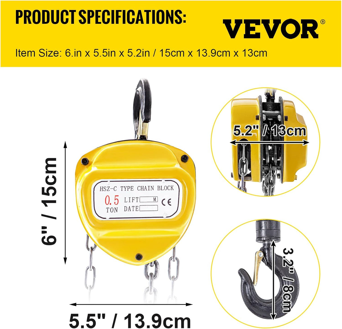 Chain Hoist 1100lbs 10ft Yellow Pack of 2 S659