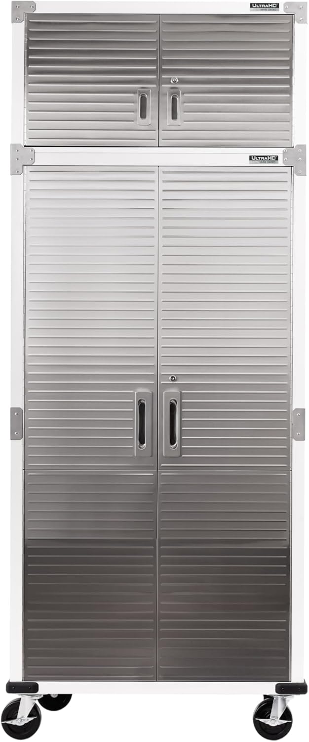 2-Piece Heavy Duty Solid Steel 2-Door Lockable Wall Storage Cabinet Set, 36" W x 18" D x 90.5" H, White R165