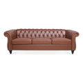 Brown PU Rolled Arm Chesterfield Three Seater Sofa K851