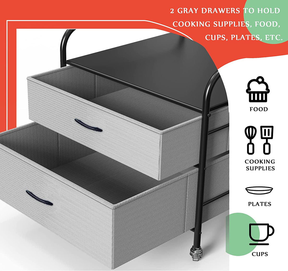 Mini Fridge Stand with 2 Drawer Metal Frame with 4 Swivel Wheels F882071