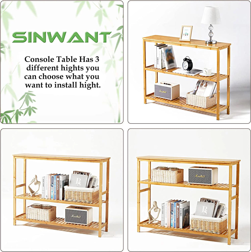 3 Tier Bamboo Console Table with Shoe Storage C944827