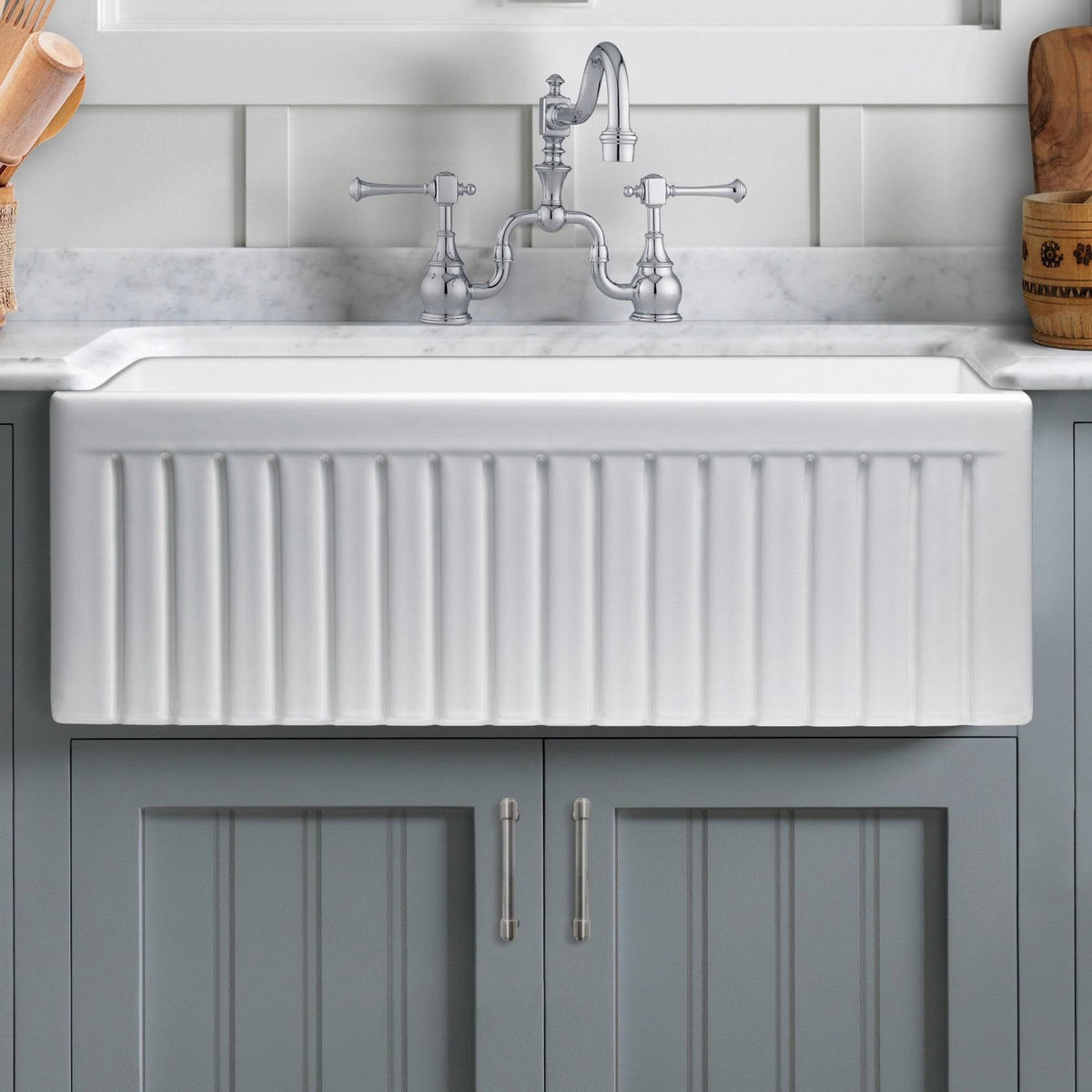 Reversible Fireclay Farmhouse Kitchen Sink X118958