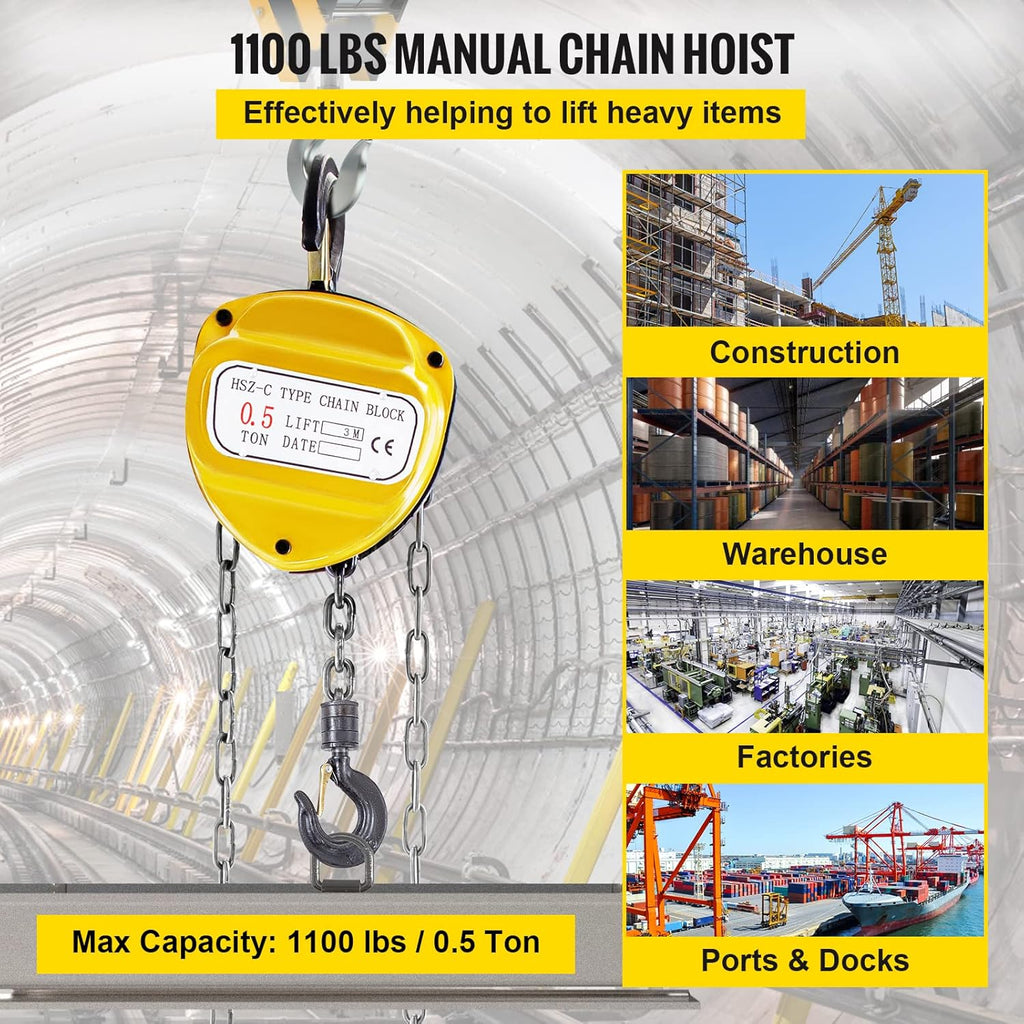 Chain Hoist 1100lbs 10ft Yellow Pack of 2 S659