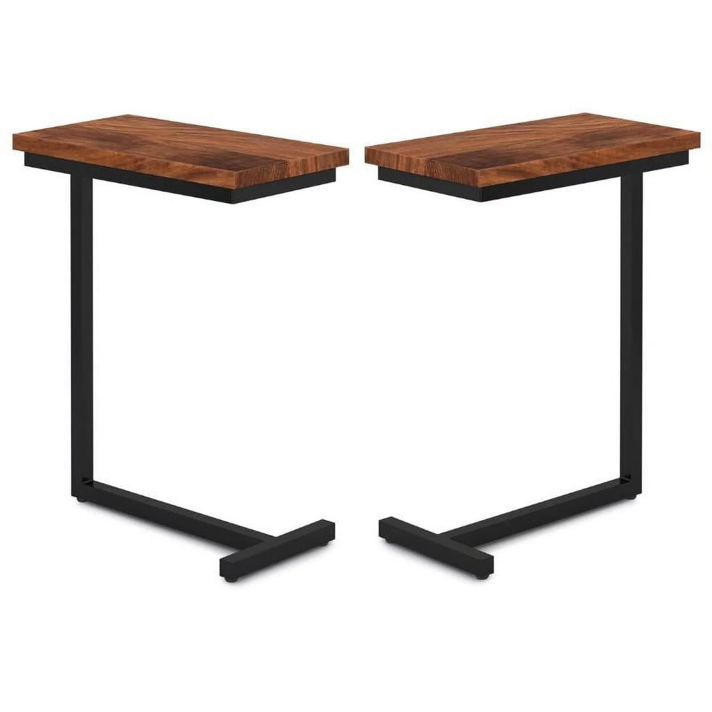 2-Piece 18" Rectangle Industrial C Side Table Set in Cognac Brown M435602