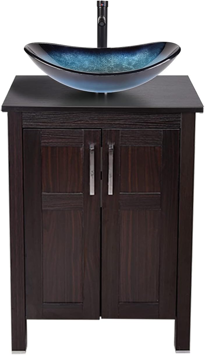 24 Inches Dark Coffee Bathroom Vanity Set with Top and 2-Door Cabinet U902578