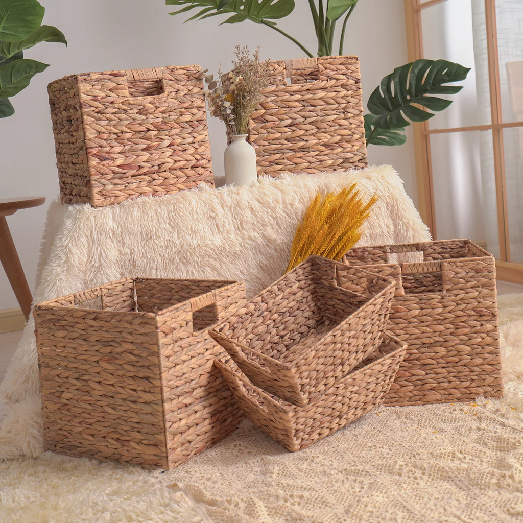 12x12x12 4 Pack Water Hyacinth Wicker Cube Storage Baskets M5571