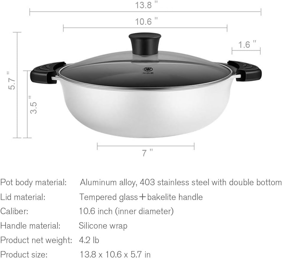 11 Inch White Non-Stick Shabu Shabu Pot with Divider O5358