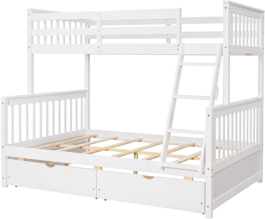 White Full Solid Wood Bed with Drawers and Ladders Y32205