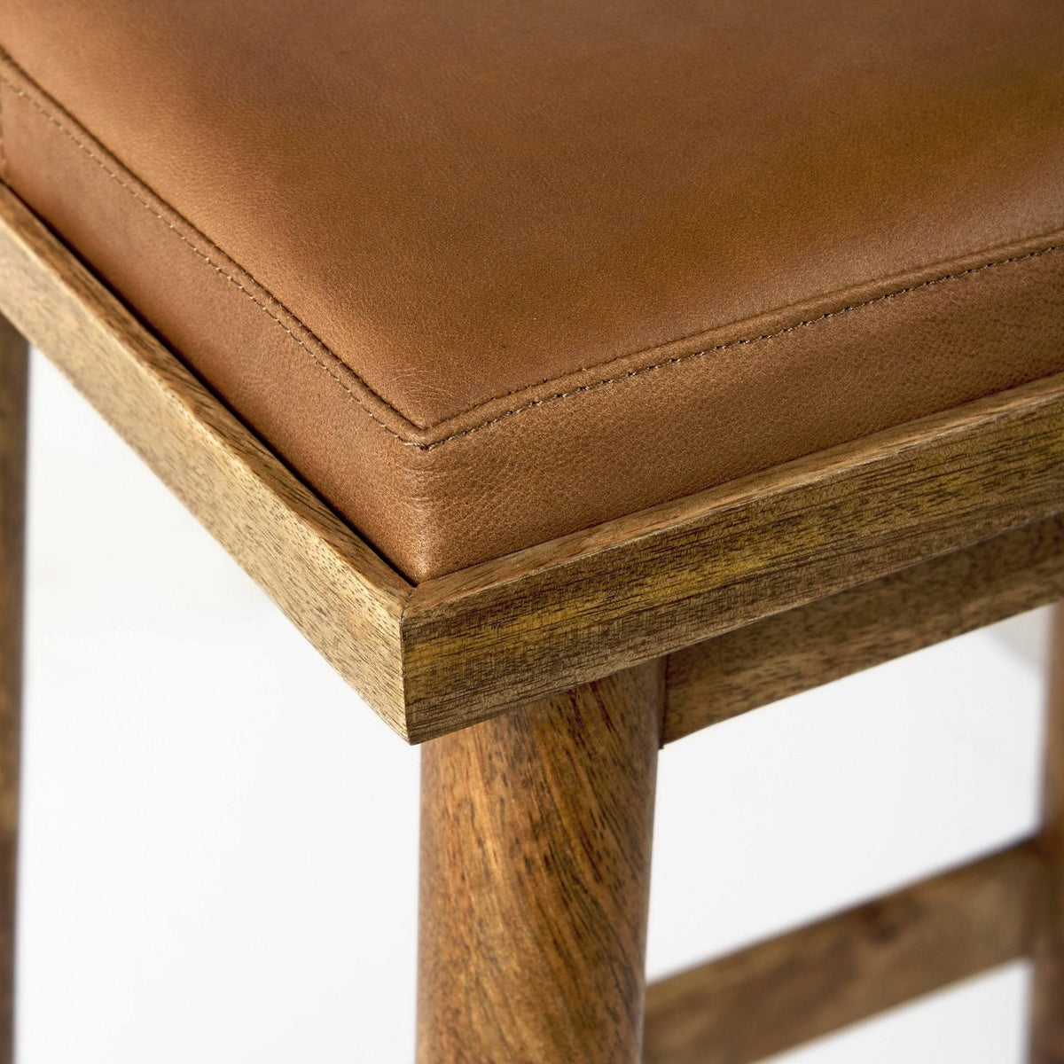 Cognac Brown Leather Medium Brown Wood Bar Stool L290426
