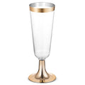 50 Plastic Gold Rimmed Champagne Flutes 5.5 oz Clear Disposable Cup I19204