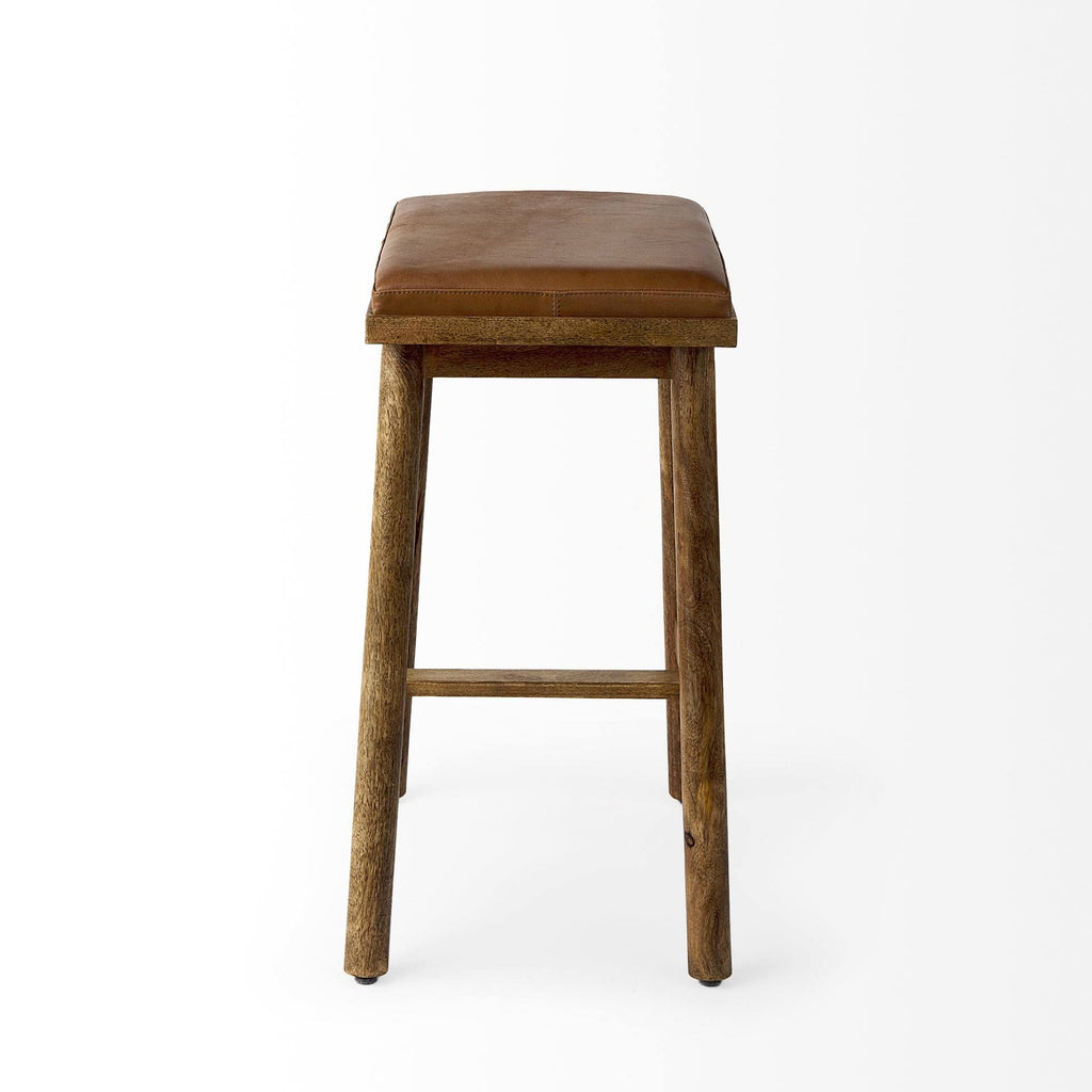 Cognac Brown Leather Medium Brown Wood Bar Stool L290426