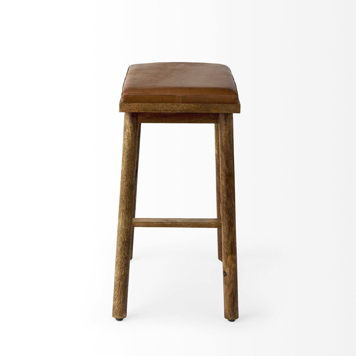 Cognac Brown Leather Medium Brown Wood Bar Stool L290426
