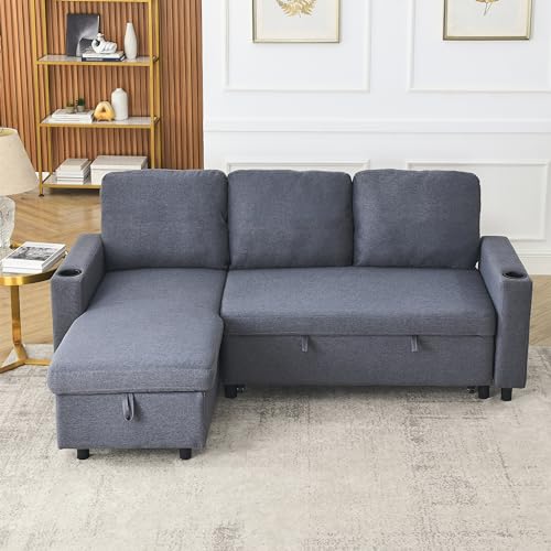 Light Grey Fabric Modular Sectional Sofa with Pullout Bed and Storage Chaise N6941