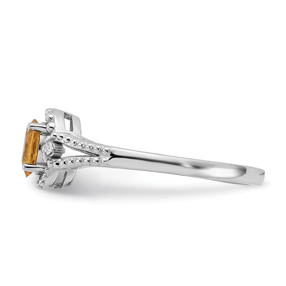 925 Sterling Silver Oval-Cut Citrine and Diamond Engagement Ring Size 10 P543156