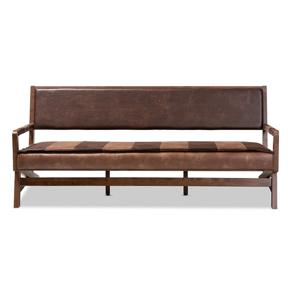 Rustic Brown Faux Leather Upholstered Walnut Finished Wood Sofa O59765