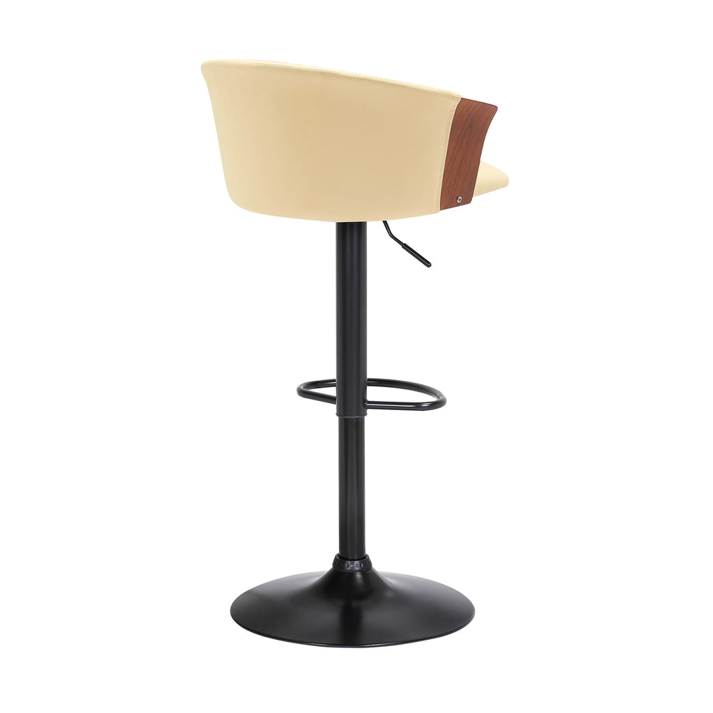 Adjustable Walnut Wood Bar Stool Cream Faux Leather T98044