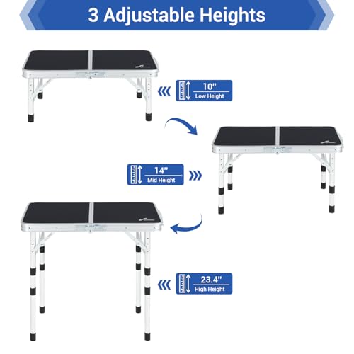 Adjustable Height Small Folding Camping Table with Mesh Layer E92111
